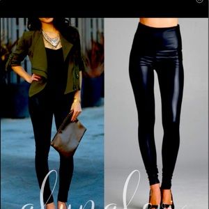 FAUX LEATHER SHINY BLACK LEGGINGS VERY WELL MADE!